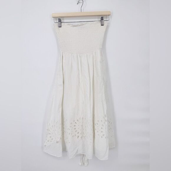 Thakoon Collective Eyelet Tie Waist Dress White Strapless Cotton Sz 0 - Picture 5 of 13